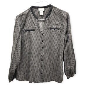 Soft Surroundings Blouse L Womens Printed Button Down V Neck Rayon Long Sleeve